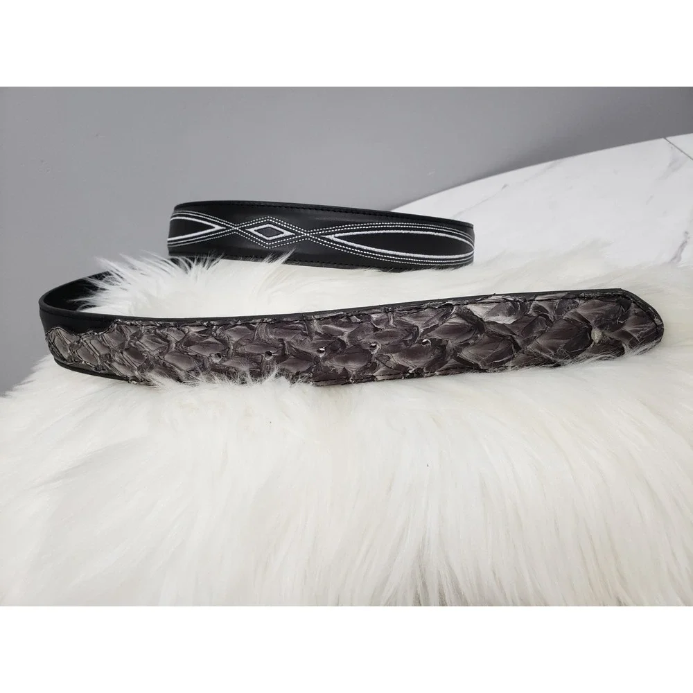 Cody James Mens Embroidered Pirarucu‎ & Bovine Leather Belt Size 46 BLACK